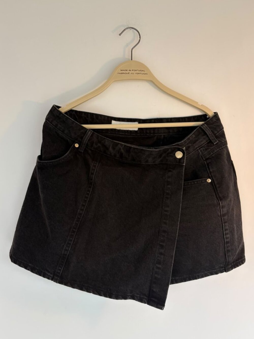 Zara Washed Black Denim Wrap-Front Skort Size Large
